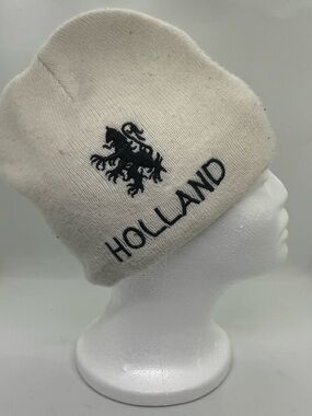 HOLLAND Embroidered Lion Knit Beanie - White with Black OSFM